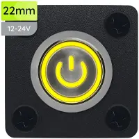 Proride Metalen Pulsschakelaar Inbouwpaneel 12V OFF-(ON) - 22mm - met Aansluitkabel - Spatwaterdicht - 12V/24V - LED indicatie Geel