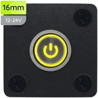 Proride Metalen Pulsschakelaar Inbouwpaneel 12V OFF-(ON) - 16mm - met Aansluitkabel - Spatwaterdicht - 12V/24V - LED indicatie Geel