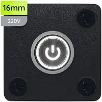 Proride Metalen Pulsschakelaar Inbouwpaneel 220V OFF-(ON) - 16mm - met Aansluitkabel - Spatwaterdicht - LED indicatie Wit