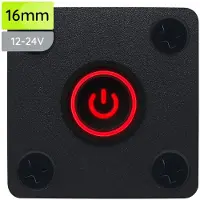 Proride Metalen drukschakelaar Inbouwpaneel 12V ON-OFF - 16mm - met Aansluitkabel - 12V/24V - LED indicatie Rood