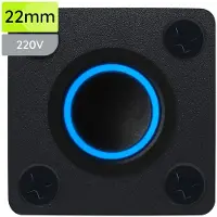 Proride Metalen drukschakelaar Inbouwpaneel 220V ON-OFF - 22mm - met Aansluitkabel - LED indicatie Blauw