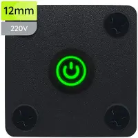Proride Metalen drukschakelaar Inbouwpaneel 220V ON-OFF - 12mm - met Aansluitkabel - LED indicatie Groen