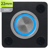 Proride Metalen drukschakelaar Inbouwpaneel 220V ON-OFF - 22mm - met Aansluitkabel - LED indicatie Blauw