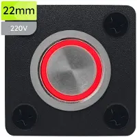 Proride Metalen Pulsschakelaar Inbouwpaneel 220V OFF-(ON) - 22mm - met Aansluitkabel - Spatwaterdicht - LED indicatie Rood