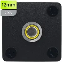 Proride Metalen Pulsschakelaar Inbouwpaneel 220V OFF-(ON) - 12mm - met Aansluitkabel - Spatwaterdicht - LED indicatie Geel