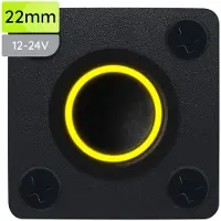 Proride Metalen drukschakelaar Inbouwpaneel 12V ON-OFF - 22mm - met Aansluitkabel - 12V/24V - LED indicatie Geel