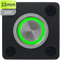 Proride Metalen Pulsschakelaar Inbouwpaneel 220V OFF-(ON) - 22mm - met Aansluitkabel - Spatwaterdicht - LED indicatie Groen