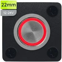 Proride Metalen drukschakelaar Inbouwpaneel 12V ON-OFF - 22mm - met Aansluitkabel - 12V/24V - LED indicatie Rood