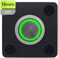 Proride Metalen drukschakelaar Inbouwpaneel 220V ON-OFF - 19mm - met Aansluitkabel - LED indicatie Groen