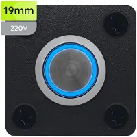 Proride Metalen Pulsschakelaar Inbouwpaneel 220V OFF-(ON) - 19mm - met Aansluitkabel - Spatwaterdicht - LED indicatie Blauw