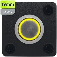 Proride Metalen drukschakelaar Inbouwpaneel 12V ON-OFF - 19mm - met Aansluitkabel - 12V/24V - LED indicatie Geel