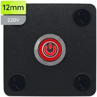 Proride Metalen drukschakelaar Inbouwpaneel 220V ON-OFF - 12mm - met Aansluitkabel - LED indicatie Rood