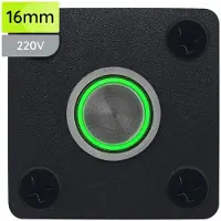 Proride Metalen drukschakelaar Inbouwpaneel 220V ON-OFF - 16mm - met Aansluitkabel - LED indicatie Groen