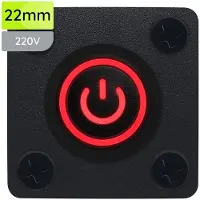 Proride Metalen Pulsschakelaar Inbouwpaneel 220V OFF-(ON) - 22mm - met Aansluitkabel - Spatwaterdicht - LED indicatie Rood