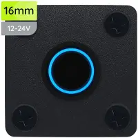 Proride Metalen Pulsschakelaar Inbouwpaneel 12V OFF-(ON) - 16mm - met Aansluitkabel - Spatwaterdicht - 12V/24V - LED indicatie Blauw