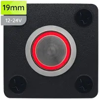 Proride Metalen Pulsschakelaar Inbouwpaneel 12V OFF-(ON) - 19mm - met Aansluitkabel - Spatwaterdicht - 12V/24V - LED indicatie Rood