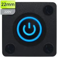 Proride Metalen Pulsschakelaar Inbouwpaneel 220V OFF-(ON) - 22mm - met Aansluitkabel - Spatwaterdicht - LED indicatie Blauw