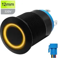 Proride Metalen Drukschakelaar 220V ON-OFF - 12mm - Aan/uit schakelaar met Aansluitkabel - Spatwaterdicht - LED Indicatie Geel