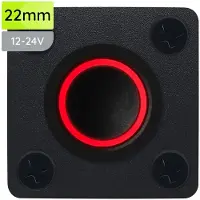 Proride Metalen drukschakelaar Inbouwpaneel 12V ON-OFF - 22mm - met Aansluitkabel - 12V/24V - LED indicatie Rood