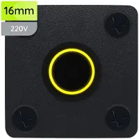 Proride Metalen drukschakelaar Inbouwpaneel 220V ON-OFF - 16mm - met Aansluitkabel - LED indicatie Geel