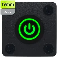 Proride Metalen drukschakelaar Inbouwpaneel 220V ON-OFF - 19mm - met Aansluitkabel - LED indicatie Groen