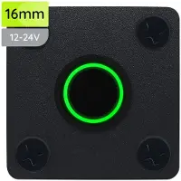 Proride Metalen Pulsschakelaar Inbouwpaneel 12V OFF-(ON) - 16mm - met Aansluitkabel - Spatwaterdicht - 12V/24V - LED indicatie Groen