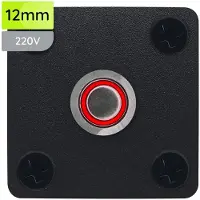 Proride Metalen Pulsschakelaar Inbouwpaneel 220V OFF-(ON) - 12mm - met Aansluitkabel - Spatwaterdicht - LED indicatie Rood