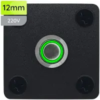Proride Metalen Pulsschakelaar Inbouwpaneel 220V OFF-(ON) - 12mm - met Aansluitkabel - Spatwaterdicht - LED indicatie Groen