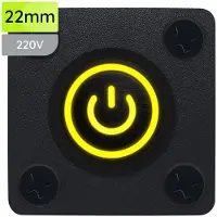 Proride Metalen Pulsschakelaar Inbouwpaneel 220V OFF-(ON) - 22mm - met Aansluitkabel - Spatwaterdicht - LED indicatie Geel