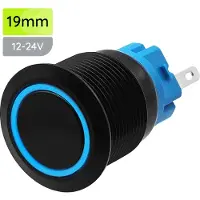 Proride Metalen Pulsschakelaar 12V OFF-(ON) - 19mm - Momentschakelaar - Spatwaterdicht - 12V/24V - LED Indicatie Blauw