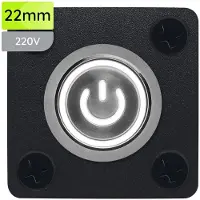 Proride Metalen drukschakelaar Inbouwpaneel 220V ON-OFF - 22mm - met Aansluitkabel - LED indicatie Wit
