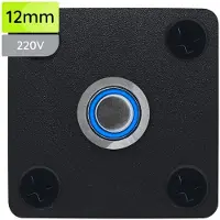 Proride Metalen drukschakelaar Inbouwpaneel 220V ON-OFF - 12mm - met Aansluitkabel - LED indicatie Blauw