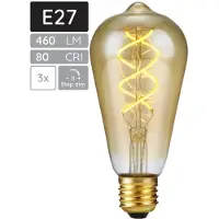 SPL E27 LED Lamp 5W 3 Staps Dimbaar - Extra Warm Wit - LED Filament ST64 - Amber - Vervangt 39W - 3 Stuks