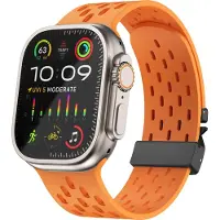 Strap-it Ademend siliconen sport bandje met parachute sluiting - geschikt voor Apple Watch (Series 12/11/10), (Ultra 4/3/2/1), (SE 3/2/1), (Series 9/8/7/6/5/4) - 44/45/46/49mm (oranje)