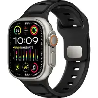 Strap-it Premium siliconen outdoor bandje - geschikt voor Apple Watch (Series 12/11/10), (Ultra 4/3/2/1), (SE 3/2/1), (Series 9/8/7/6/5/4) - 44/45/46/49mm (zwart/zwart)