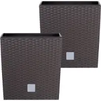 Prosperplast Bloempot/plantenpot Rato - 2x - rotan look - met binnenpot - bruin - 26 x 26 x 27 cm - kunststof