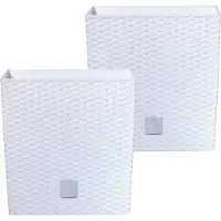 Prosperplast Bloempot/plantenpot Rato - 2x - rotan look - met binnenpot - wit - 22 x 22 x 23 cm - kunststof