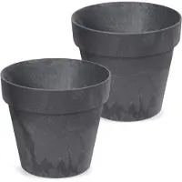 Prosperplast Bloempot/plantenpot - 2x - betonlook - antraciet - kunststof - Dia 17 cm - buiten/binnen