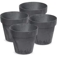 Prosperplast Bloempot/plantenpot - 4x - betonlook - antraciet - kunststof - Dia 14 cm - buiten/binnen