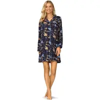 Comtessa Ascafa Doorknoop Nachthemd 'Dark Night' - Dames Nachtmode - Lange Mouw - Donker Blauw - Maat 46