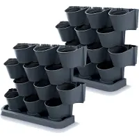 Prosperplast Verticale tuin kunststof plantenpotten - 2x - Staand - Modulair - Antraciet grijs - 67 x 18 x 57 cm - Binnen/buiten
