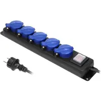 ORNO Heavy-duty Stekkerdoos voor buiten - Verlengsnoer kabellengte 3 meter - 5 voudig - IP44 - Zwart/blauw