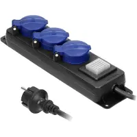 ORNO Vrijstaande Stekkerdoos voor buiten - Aan/uit knop - 3 stopcontacten - Kabellengte 5 meter - IP 44 - Zwart/blauw