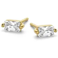 New Bling 9NB-0602 Zilveren Oorknopjes Dames - Zirkonia - Baguette - 5 mm - Goudkleurig
