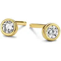 New Bling 9NB-0524 – Zilveren Oorbellen Dames – Goudkleurige Zirkonia Oorknopjes 3 mm