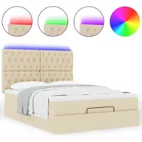vidaXL Ottoman bed met matras en LED's 140x200cm stof crèmekleurig