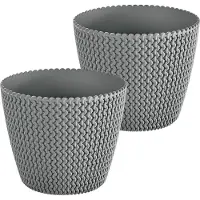 Prosperplast plantenpot/bloempot Splofy - 2x - kunststof - lichtgrijs - D26 x H23 cm - binnen/buiten