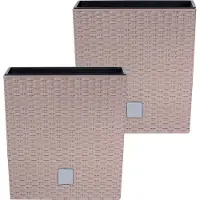 Prosperplast Bloempot/plantenpot Rato - 2x - rotan look - met binnenpot - taupe - 22 x 22 x 23 cm - kunststof