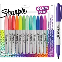 Sharpie Glam Pop Permanent Markers | Fijne Punt voor Gedurfde Details | Verschillende kleuren | 12 Markers