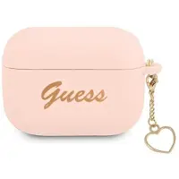 GUESS Guaplschsp AirPods Pro hoesje, kristalroze/roze, siliconen, hartvormige charme collectie